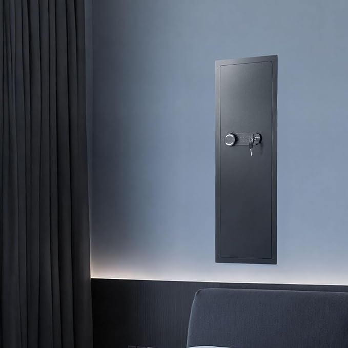 VEVOR 43.3" High Wall Safe, 4-Tier Hidden Wall Mounted Gun Safe with Password & Key, Q235 Cold-Rolled Steel In-Wall Box with LED Lighting, 3 Adjustable Shelves & Key Holders, Black