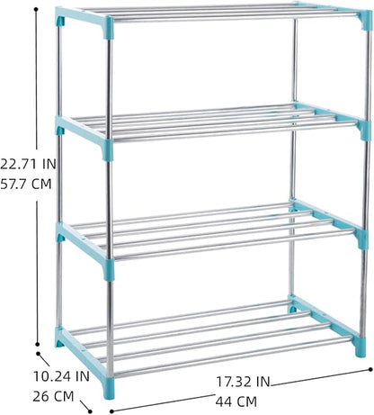4-Tier Stackable Small Shoe Rack, Lightweight Shoe Shelf Storage Organizer for Entryway, Hallway and Closet (Blue)