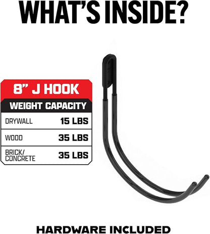 Smart T Garage Storage Wall Hook | 8" J-Hook for Garage Organization, Heavy Duty Organizer Wall Mount or Shelving Hooks