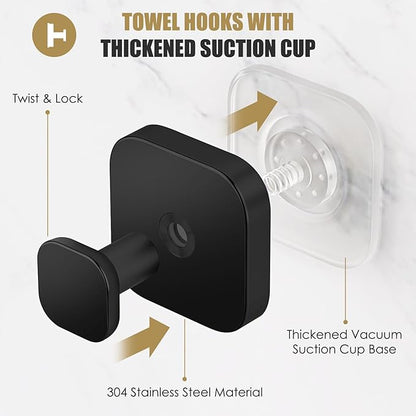BKV Suction Cup Hooks for Shower,Heavy Duty Shower Hooks for Bathroom Wall,Glass Windows,Smooth Doors to Hang Towels,Robes,Coat,Reusable Suction Cup Wreath Hanger for Christmas Wreaths-Black(2 Pack)