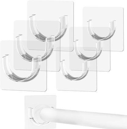 6 Pack Shower Rod Holder with Strong Adhesive, Sleek Shower Curtain Rod Holder for Wall, Clear Tension Curtain Rod Bracket No Drilling(Rod not Included)