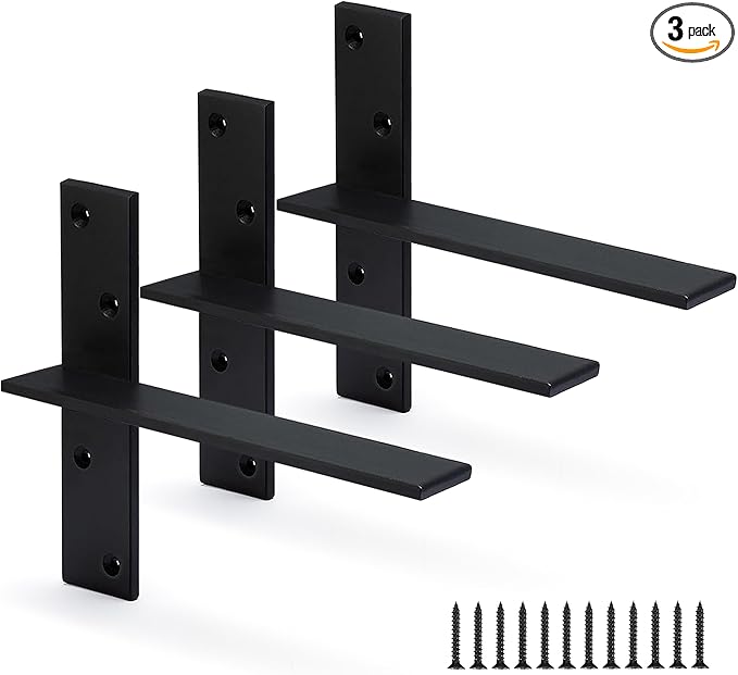 Floating Shelf Bracket 3/8" Thick Heavy Duty Shelf Brackets 3 Pack Free Hanging Countertop Support Bracket 8" Lx2.5 W Floating Wall Brackets for Cabinets, Granite, Dishwasher, Bench Seats Vanities