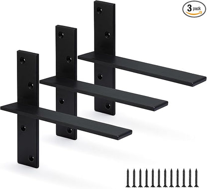 Floating Shelf Bracket 3/8" Thick Heavy Duty Shelf Brackets 3 Pack Free Hanging Countertop Support Bracket 8" Lx2.5 W Floating Wall Brackets for Cabinets, Granite, Dishwasher, Bench Seats Vanities