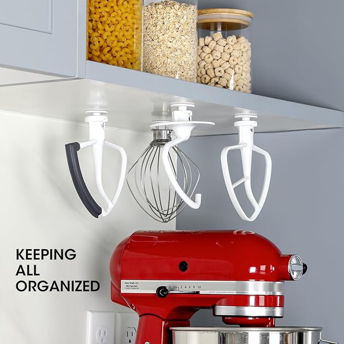 AIEVE 4 Pack Stand Mixer Attachment Holders Compatible with Kitchenaid Mixer Accessories,Flex Edge Beater, Flat Beater, Dough Hooks and Wire Whip Organizer