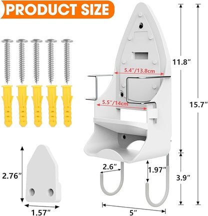 Wall Mount Iron,Ironing Board Hanger for Household Bathroom and Laundry Room, Electric Iron Holder with Hook-for Max 5.4" (White)