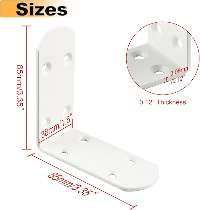 Alise 4Pcs Shelf Brackets White, Stainless Steel Floating Shelf Brackets Corner Brackets, L Brackets for Shelves, 90 Degree Angle Bracket, Heavy Duty Shelf Brackets for Wood Furniture (3.35X3.35 in)