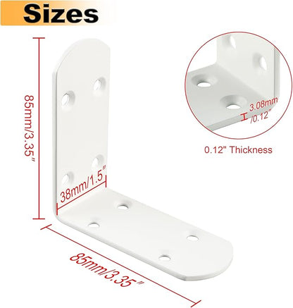 Alise 4Pcs Shelf Brackets White, Stainless Steel Floating Shelf Brackets Corner Brackets, L Brackets for Shelves, 90 Degree Angle Bracket, Heavy Duty Shelf Brackets for Wood Furniture (3.35X3.35 in)