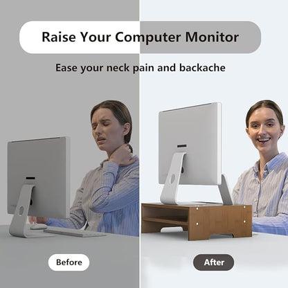 Monitor Stand Riser with Storage Organizer Desktop with Cooling Holes Bamboo Laptop Riser Shelf for Office and Home Use 16.7x11.8x5 inch (Walnut)