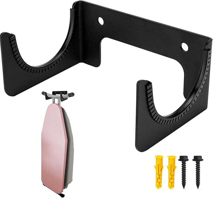 Ironing Board Hanger Wall Mount, Iron Board Hook, Ironing Board Holder Organizer Wall Rack for Y or T Leg, Laundry Room, Black