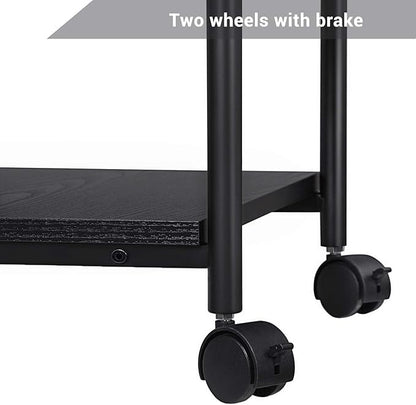 VASAGLE Heavy-Duty Printer Stand with Locking Wheels, 3-Tier Industrial Mobile Cart with Storage Shelf, Printer Table for Home, Office, 26.2-30.1" Adjustable Height, Ebony Black UOPS03B