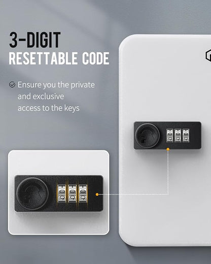 Uniclife 20 Position Key Cabinet with Combination Lock Resettable White Digital Security Storage Box Steel Key Organizer with Colorful Key Tag Labels Stickers and Hooks