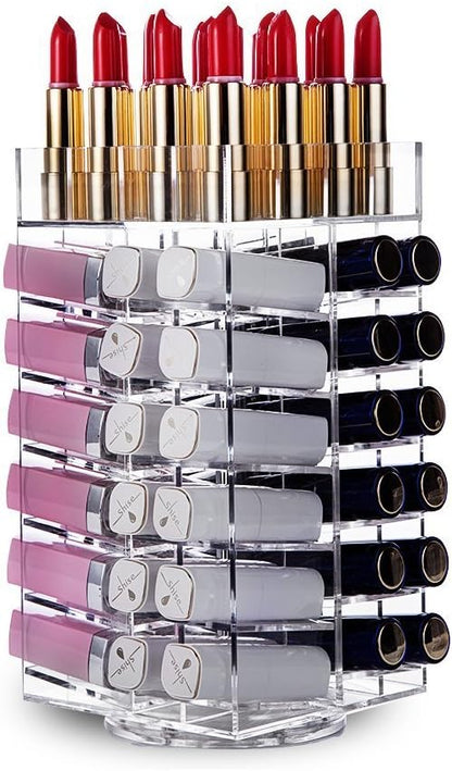 HBlife Lipstick Holder, Acrylic Rotating 64 Lipstick Tower Organizer Spinning Lipgloss Holder with Removable Dividers