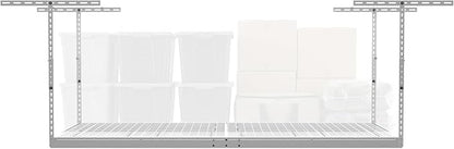 MonsterRax Overhead Garage Storage Rack - 4 x 8 Ceiling Shelving, Adjustable Hanging Racks, Color: White, 24"-45" Ceiling Drop.
