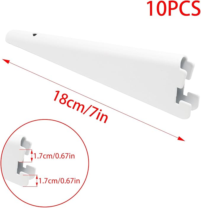 10 Pack Adjustable Shelf Brackets 7 Inch, Heavy Duty Wire Shelving Brackets for Double Track System (White)