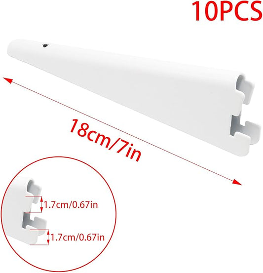 10 Pack Adjustable Shelf Brackets 7 Inch, Heavy Duty Wire Shelving Brackets for Double Track System (White)