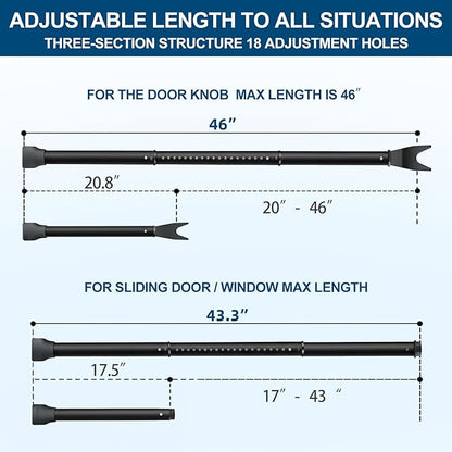 Door Security Bar, Rerishom Door Stoppers Security bar,Heavy Duty Door Lock Security Door Jammer Door Stopper for Apartment, Hotel Room,Screen Door Hardware (Dark Black, 1 Pack)