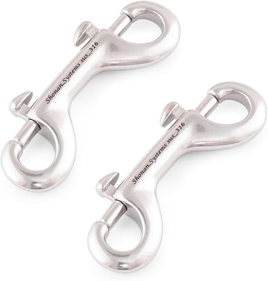 Double Ended Snap Hooks, 2 Pack Heavy Duty Double Ended Trigger Bolt Snaps, Stainless Steel 316 Marine Grade Metal Clips for Diving, Dog Leash, Feed Buckets