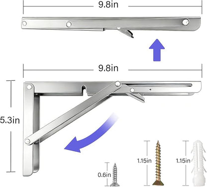 Folding Shelf Brackets 10 Inch, 2 Pcs Stainless Steel Heavy Duty Shelf Brackets, Collapsible Brackets for Foldable Shelf,Wall Mounted Folding Table Brackets Space-Saving