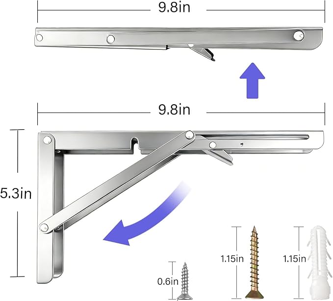 Folding Shelf Brackets 10 Inch, 4 Pcs Heavy Duty Brackets, 8 10 12 14 16 18 20 Inch Folding Brackets Stainless Steel for Shelves,Wall Mounted Table Brackets Space-Saving