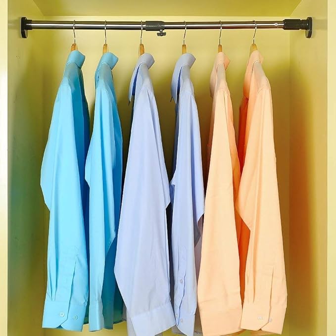 BAOYOUNI Adjustable Shower Curtain Rod Closet Wardrobe Tension Rail Window Curtain Hanging Bar 25.4mm Diameter for Bathroom Kitchen Balcony (Grey, 28-47 Inches)
