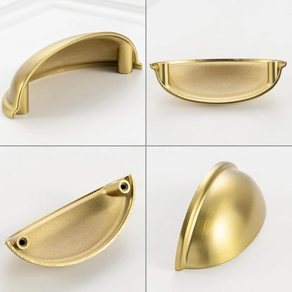 KOOFIZO 10 Pack 3 Inch Bin Cup Drawer Pulls Brushed Gold Cabinet Handles Gold Cabinet Pulls for Kitchen Cabinets Drawer Dresser Cupboard Bedroom Bathroom