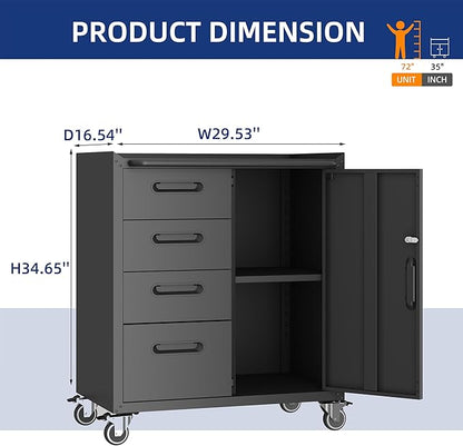Metal Tool Cabinet,Garage Storage Cabinet System,Wall Cabinet & Locking Rolling Tool Cabinet with Doors and Adjustable Shelves,Steel Tool Cabinets for Home (2 Pcs-StyleF, Black)