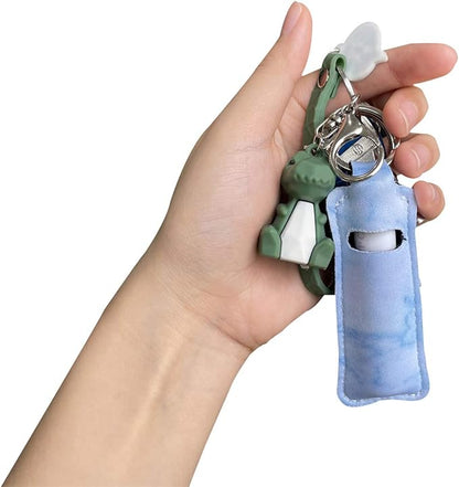 5-Piece Marble Chapstick Clip-On Sleeve Pouch Neoprene Keychains Lipstick Holder Elastic Lip Balm Holster Keychain Holder for Travel