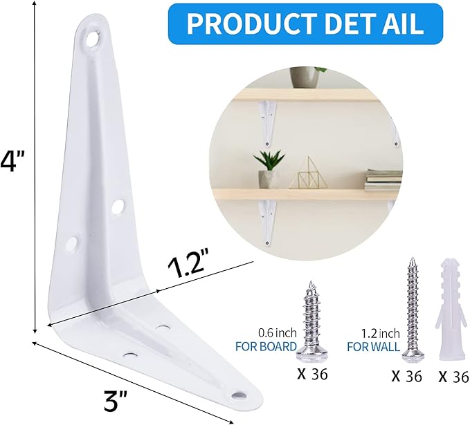 12 Pack Shelf Brackets White Heavy Duty L Brackets Metal Floating Shelf Brackets Hardware Brace Brackets Wall Mount Angle Corner Support for Christmas Shelves Hanging Floating Shelves Brack Wood