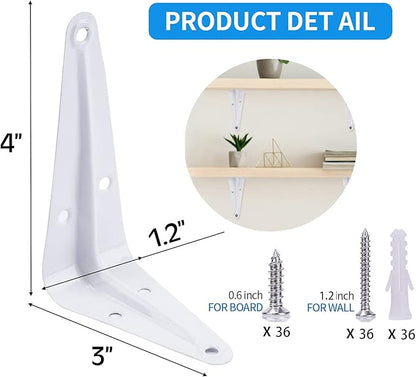 12 Pack Shelf Brackets White Heavy Duty L Brackets Metal Floating Shelf Brackets Hardware Brace Brackets Wall Mount Angle Corner Support for Christmas Shelves Hanging Floating Shelves Brack Wood