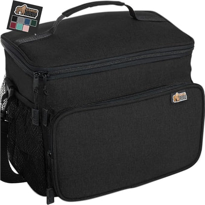 GORILLA GRIP Insulated Lunch Box Bag for Women Men,15L, Leakproof XL Reusable Soft Cooler Bags, Multiple Compartments, Mesh Pockets and Adjustable Strap, Food Tote Keeps Drinks Cold, 13x9, Black