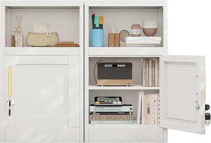 Tokawa Metal White Locking Nightstand, 27.56" Locker with Magnetic Door and Adjustable Shelve, Small Locker Nightstand, Side Table Storage Cabinets for Bedroom, Living Room, Office