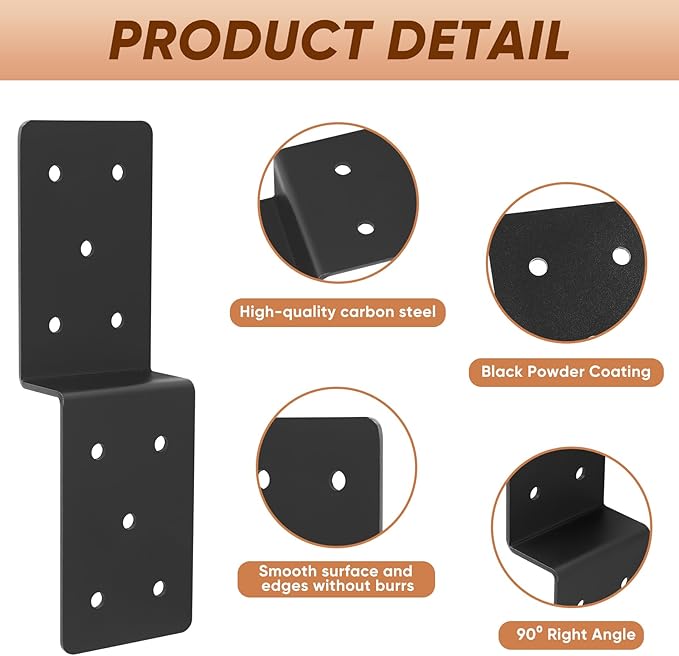 Heavy Duty Steel Z Pergola Brackets 4pcs,5"x 5" Z-Shape Connector Brackets, Post to Beam Support,Black Deck Joist Tie for Wood Projects