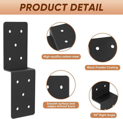 Heavy Duty Steel Z Pergola Brackets 4pcs,5"x 5" Z-Shape Connector Brackets, Post to Beam Support,Black Deck Joist Tie for Wood Projects