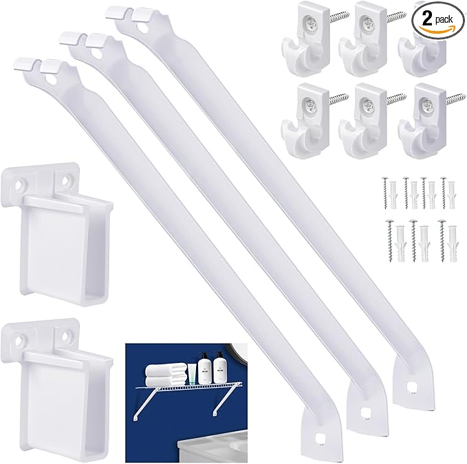 12 Inch Wire Shelf Brackets Set, Includes 2Wire Rack Support Brackets,4Wire Shelf Clips and 2 End Brackets,Suitability for Wardrobe and Wall Bracket Installation (2, 12 Inch)