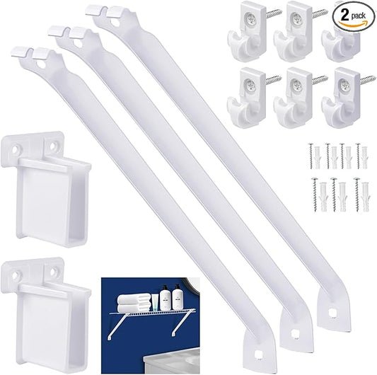 12 Inch Wire Shelf Brackets Set, Includes 2Wire Rack Support Brackets,4Wire Shelf Clips and 2 End Brackets,Suitability for Wardrobe and Wall Bracket Installation (2, 12 Inch)