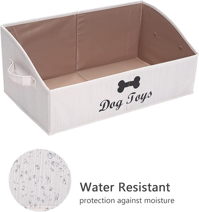 Geyecete Large dog toy bin dog toy box storage box - Foldable Fabric Trapezoid Organizer Boxes with Handle, Collapsible Basket for Dog Toys (Beige-DOG)