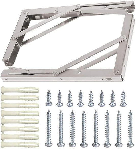 Folding Shelf Brackets, Max Load 300 lb, Heavy Duty Stainless Steel Collapsible Wall Mounted Shelf Brackets for Table, Space Saving DIY Bracket, Pack of 2 (2, 20 Inch)