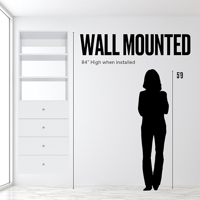 MC Modular Closets Closet Organizer - Tower with 4 Drawers, White, 19.5" W x 14" D x 71.25" H, 350 lb Capacity
