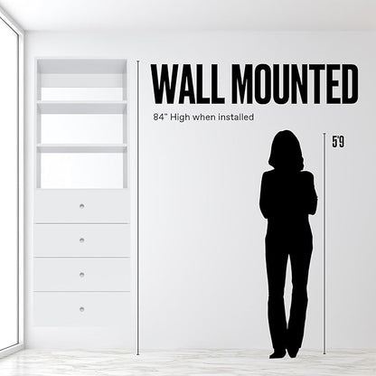 MC Modular Closets Closet Organizer - Tower with 4 Drawers, White, 19.5" W x 14" D x 71.25" H, 350 lb Capacity