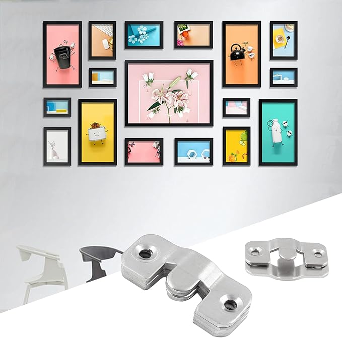 10 Sets Flush Mount Bracket with Screws, Heavy Duty Picture Hangers, Stainless Steel Z Clip Bracket Picture Wall Mount Hardware for Wall Hanging Large Pictures, Art Paintings, 1.69" x 0.75"