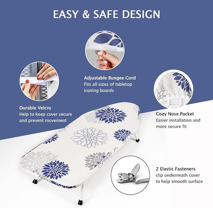 SheeChung 12.5"x32" Small Ironing Board Cover and Pad,Fits Mini Table Top Ironing Board,Extra Thick Padding,Elastic Cord&Fasteners,Heat Resistance(Ironing Board Not Included)