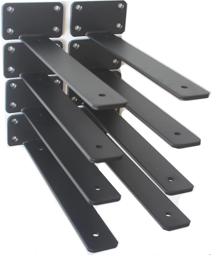 10 Pack - 11 inch Black Hidden L Shelf Bracket (1/5 Inch Thicked) Iron Floating Shelf Brackets Rustic Industrial Metal Brackets for Shelf Support
