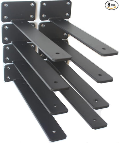 8 Pack - 11 inch Black Hidden L Shelf Bracket (1/5 Inch Thicked) Iron Floating Shelf Brackets Rustic Industrial Metal Brackets for Shelf Support