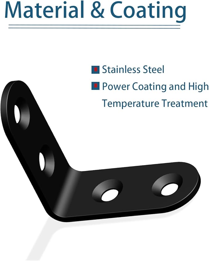 Corner Brace, L Bracket, Corner Brackets of Stainless Steel,Small Angle Support for Home Improvement, Metal Iron Braces for Wood Aufuga (20, Black, 1.6x1.6x0.6)