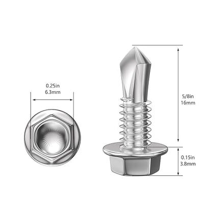 (350Pcs) #8×5/8" Hex Washer Head Self Drilling Screws, 410 Stainless Steel Metal SheetScrews，TEK Screws, Sheet Metal Self Tapping Screws