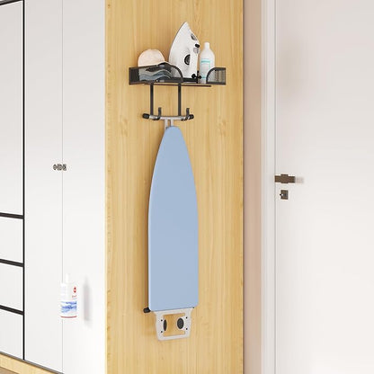 Ironing Board Holder Wall Mount, Metal Ironing Board Hanger, T/V Shaped Space Saving Iron and Iron Holder, Laundry Room Decor and Storage with Large Storage for Laundry/Living Room/Bathroom
