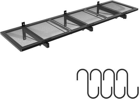 Garage Wall Shelving,46"X 12.5" Garage Shelving Wall Mounted,Heavy Duty Garage Storage Rack with 4 Hooks,160 LBS Capacity,Black Metal Floating Organizer Shelves for Laundry,Warehouse (1)