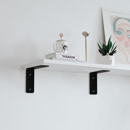 L Floating Shelf Brackets,4 Pack Heavy Duty L Brackets for Shelves, L 12" X H 8" Black Metal Countertop Support Brackets,Wall Mounting for Wood