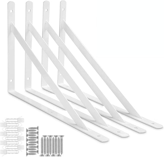 Acrux7 4 Pack White Steel Shelf Brackets 12x8inch - Heavy Duty L Brackets with Screws, White Metal Shelf Brackets - Perfect for DIY Shelves(300x190mm)