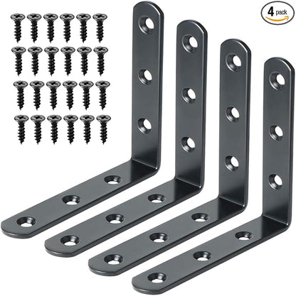 Alise 4 PCS L Brackets Heavy Duty Corner Bracket, 4 X4 Inch Black Floating Shelf Brackets for Shelves, Stainless Steel L Shape Wall Mounting Brackets, Metal L Joint Angle Bracket for Wood Shelving